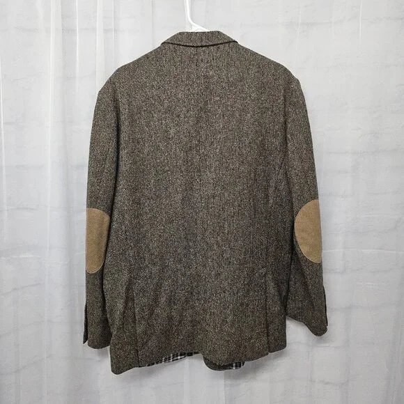Vintage Jos. A. Bank Green Tweed Blazer Elbow Pads Preppy Classic Office 46L